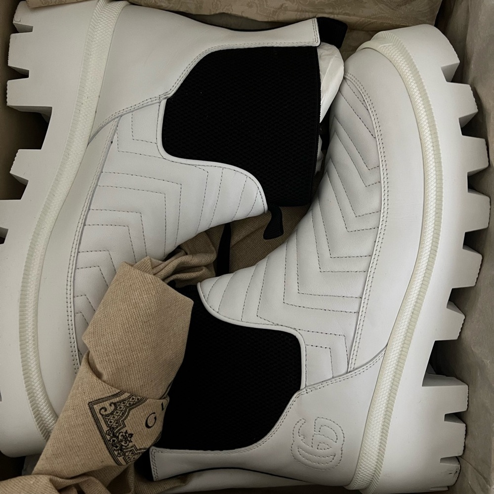 Gucci White Leather Illford Boots
